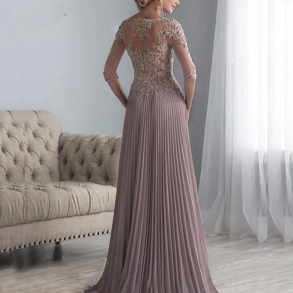 

Excellent Brown Chiffon Sheath Half Sleeves Appliques Beading Women's Dresses See-Through vestido de Noche Elegant dresses