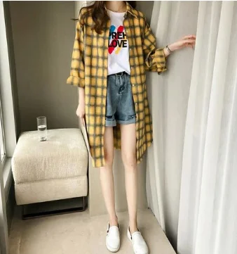 Стильная клетчатая рубашка Женская Студенческая свободная универсальная