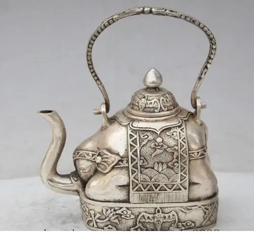 305 decoration brass factory outlets Tibet Silver 5&quot chinese fengshui silver elephant lotus bat statue | Дом и сад