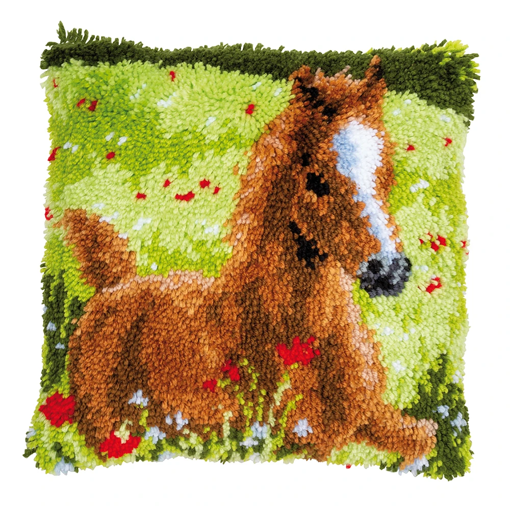 

Latch Hook Kits with Pattern Printed for Kids and Adults Pillow Cover Gift for Family Friends Needlework Crafts Rug horse