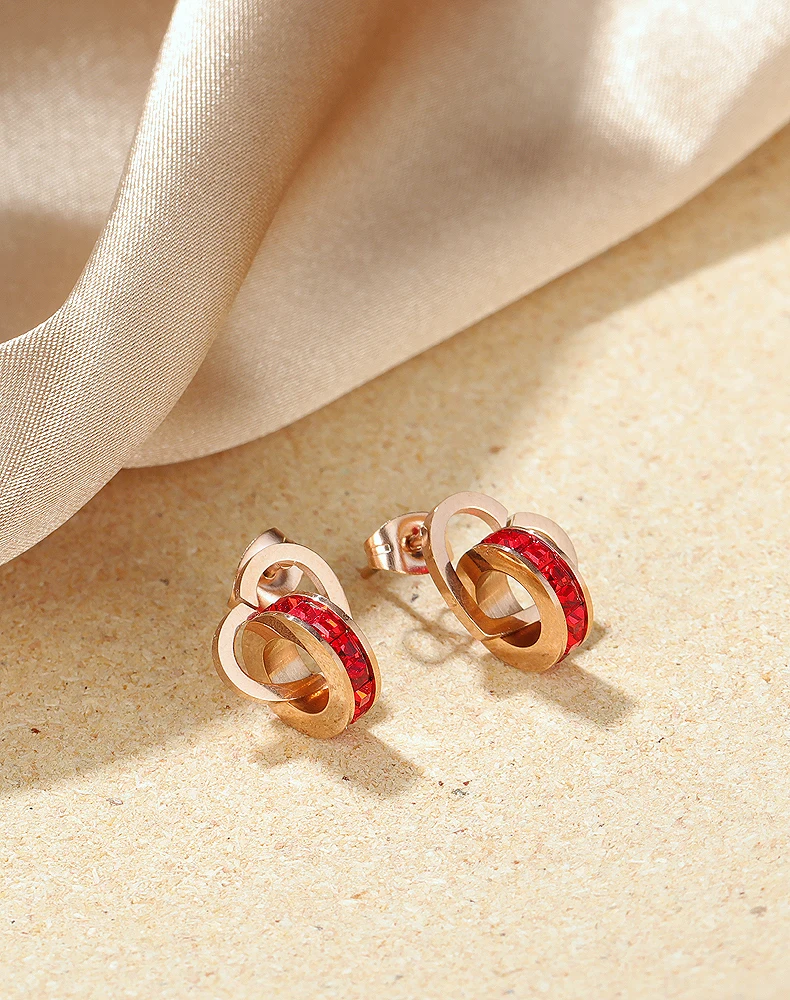 

2020 New Fashion Women Love Heart Red Stone Stud Earrings Rose Gold Korean Charm Fashion Jewelry OPK GE591
