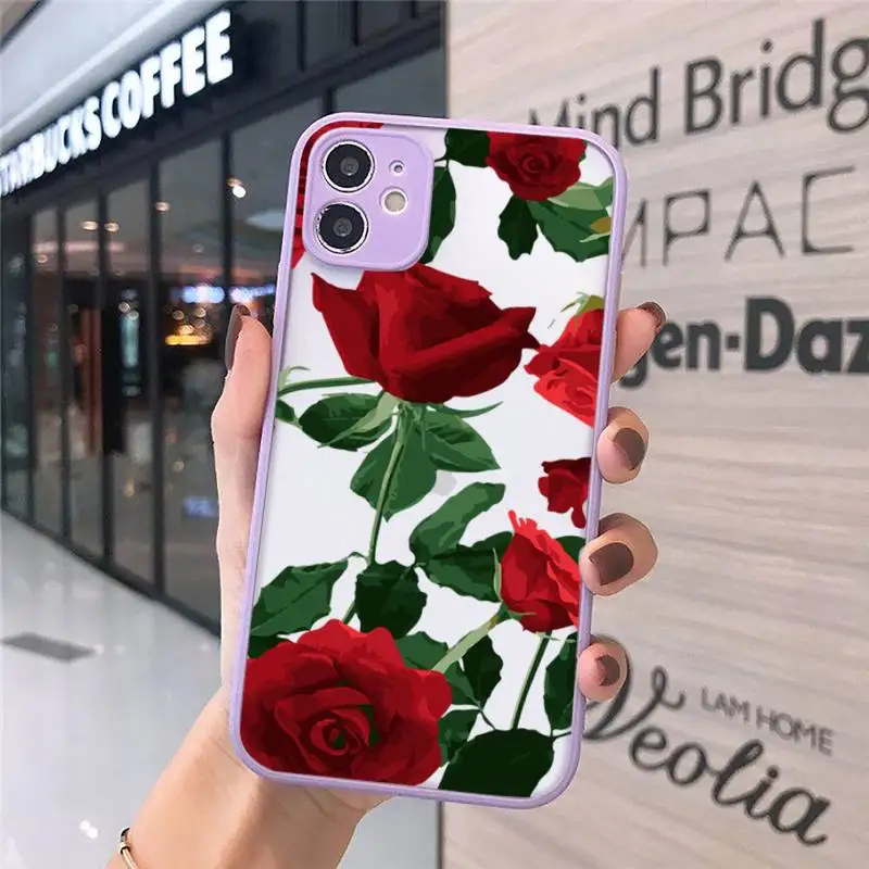 

Vintage flower rose Phone Cases matte transparent For iphone 7 8 11 12 plus mini x xs xr pro max cover