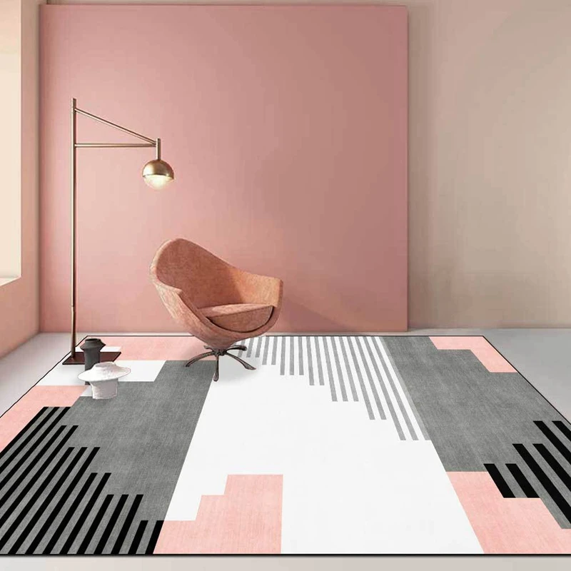 

Nordic Style Soft Plush Carpet Geometric Stitching Print Area Rugs for Bedroom Bedside Children Study Room Non-Slip Floor Mats