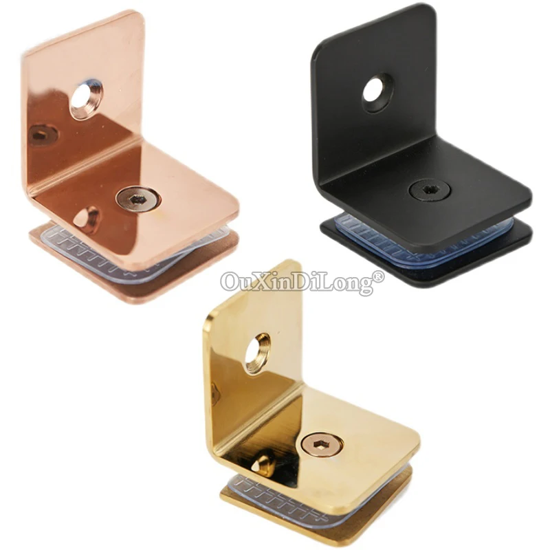 

2PCS Black/Rose Gold Stainless Steel L-Shaped 90 Degree Glass Clamps Shower Room Glass-to-Wall Bathroom Fixing Clip GF728
