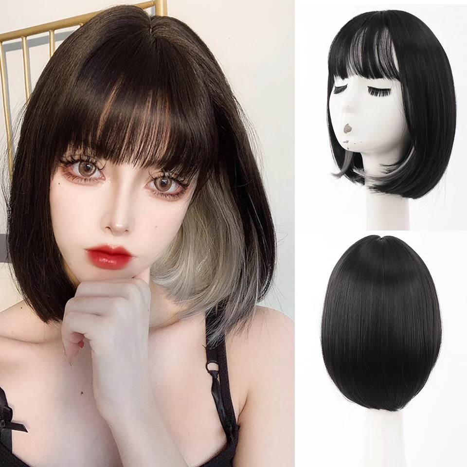 

HOUYAN Short Hair Straight Hair Bobo Wig Synthetic High Temperature Bobo Black Grey Two-color Mixed Color Cosplay Party Travel