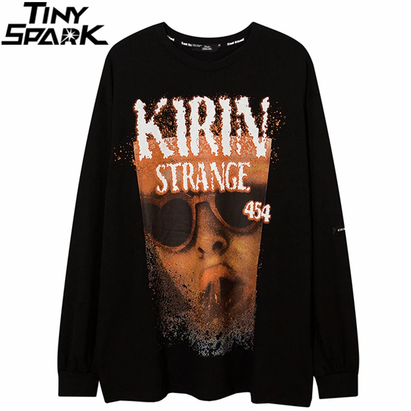 

Хип-хоп Уличный сверхразмерный футболка с графическим буквенным принтом 2021 Мужская Harajuku хлопковая Повседневная футболка Осенняя рубашка с...