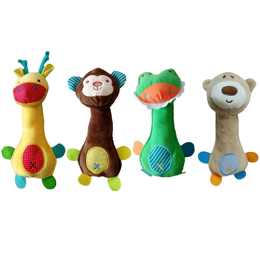 

Newborn Baby Cute Cartoon Animal Multifuctional Plush Hand Bell Rattles Toy Baby Puzzle Hand Rattle Cute Animal Plush Toys