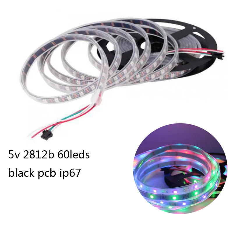 black 60leds ip67 DC5V WS2812B пиксельные полосы 30/60 пикселей/м умная светодиодная Пиксельная полоса черный/белый PCB WS2812 IC IP30/IP65/IP67 Водонепроницаемый светодиодный стри - Испускаемый цвет: black 60leds ip67