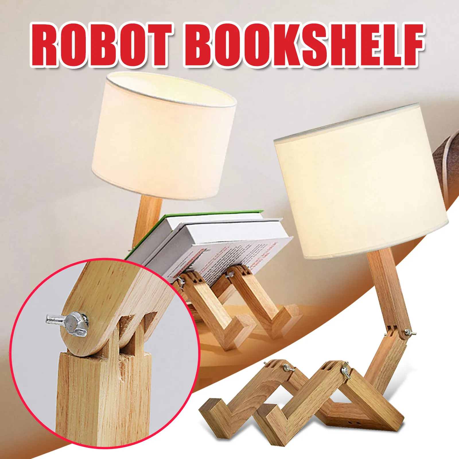 

Robotic Table Lamp Wooden Bedroom Bedside Bookcase Adjustable Shade Lamp Parlor Folding Working Study Night Light Decoration #40