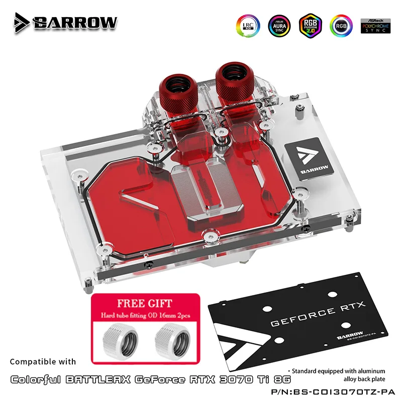 

Водяной блок Barrow GPU, для цветной карты Geforce RTX 3070 Ti GPU, полностью закрывающий водяной охладитель с подставкой