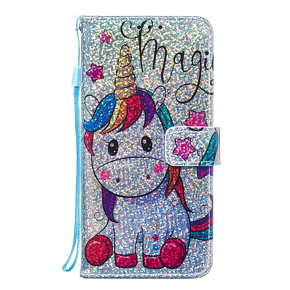 Star Unicorn Блестящие чехлы-портмоне с Откидывающейся Крышкой для huawei P30 Pro P Smart mate 30 20 Lite Y6 Y7 Prime Honor 10 Lite 7A Pro 8A 9X - Цвет: Star Unicorn