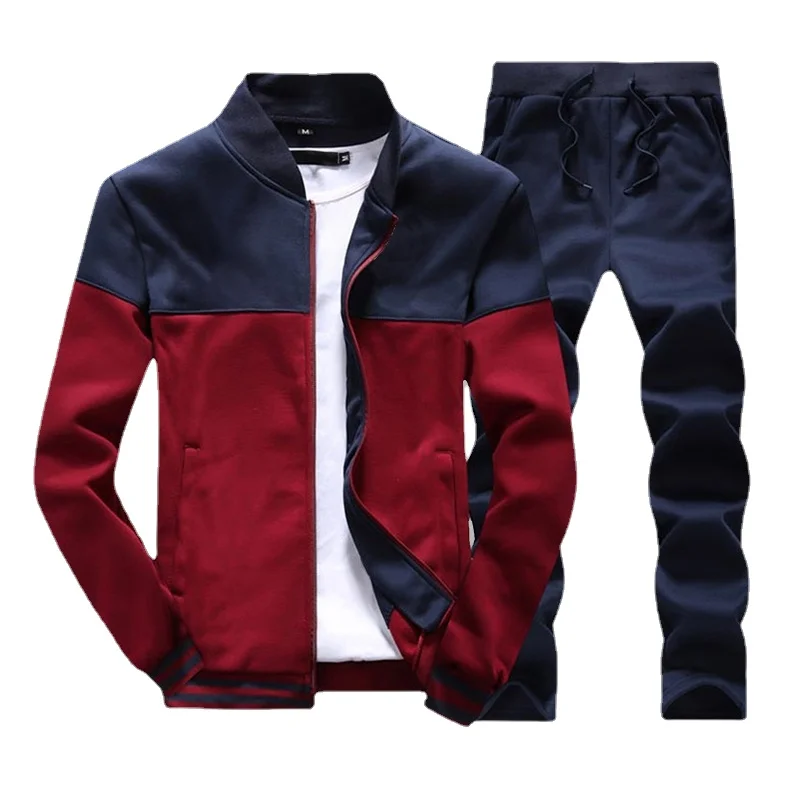 

2020 New Men Sets Fashion Sporting Suit Brand Patchwork Zipper Sweatshirt +Sweatpants Mens Clothing 2 Pieces Sets Slim Tracksuit