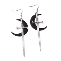 swords black moon earrings witchy warrior pagan gothic medieval silver color classic warrior gift women 2021 new fashion