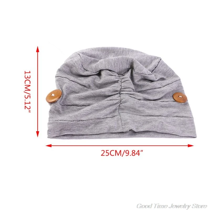 

Women Modal Cotton Pleated Turban Cap Button Face Mask Holder Solid Color Nurse Protect Ears Head Wrap Stretch Chemo Hat F19 21