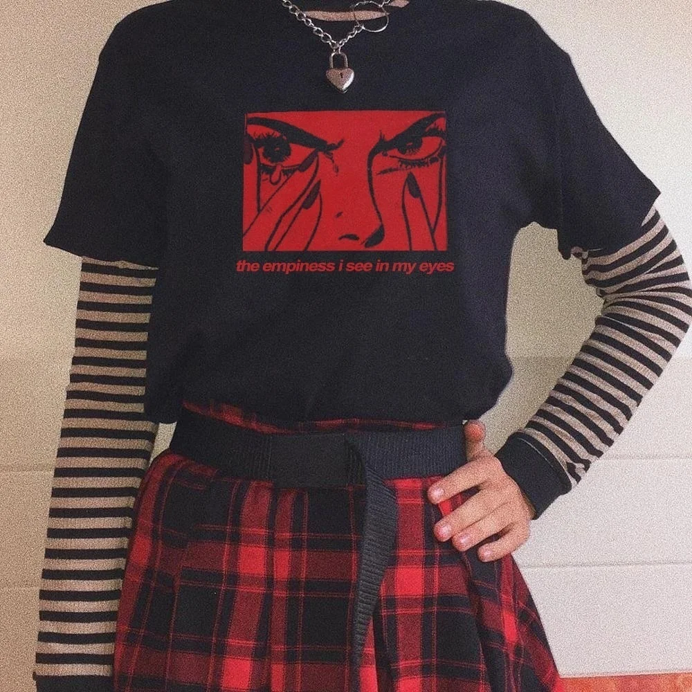 

Fashionshow-JF The Empiness I See in My Eyes Printed Women's T-shirt Harajuku Japanese Anime Summer Casual Tops