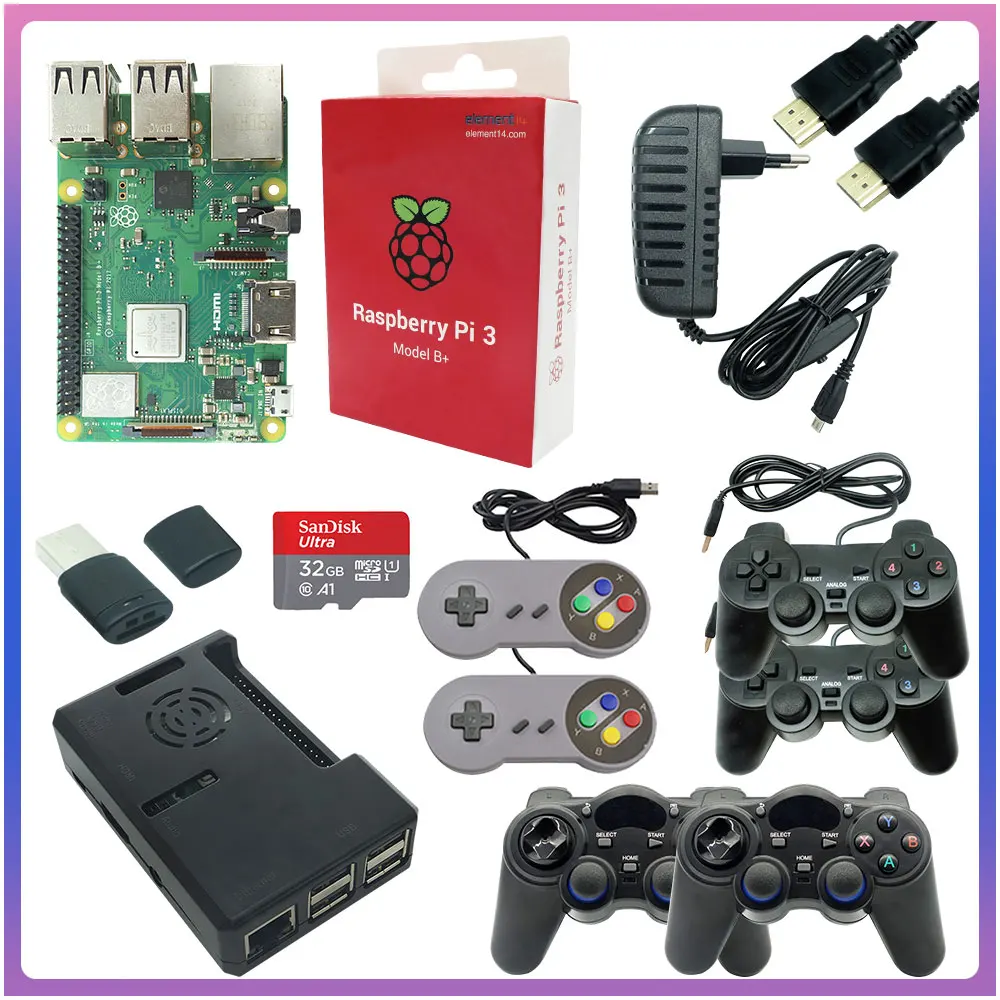 Игровой Комплект Raspberry Pi 3 Model B Plus с USB-геймпадом блоком питания джойстика + SD-карта