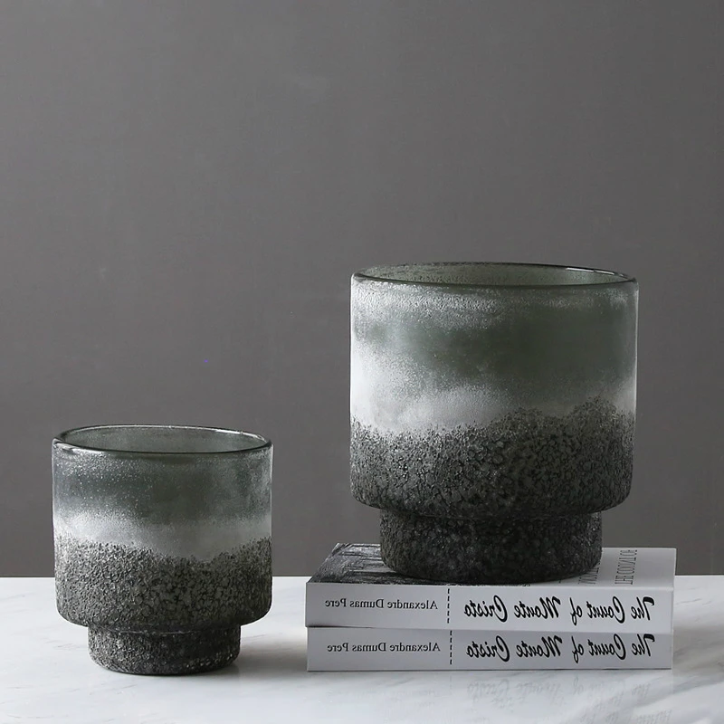 

Новая китайская Минималистичная стеклянная ваза ручной работы с грубым песком, модное украшение в скандинавском стиле для гостиной, домашн...