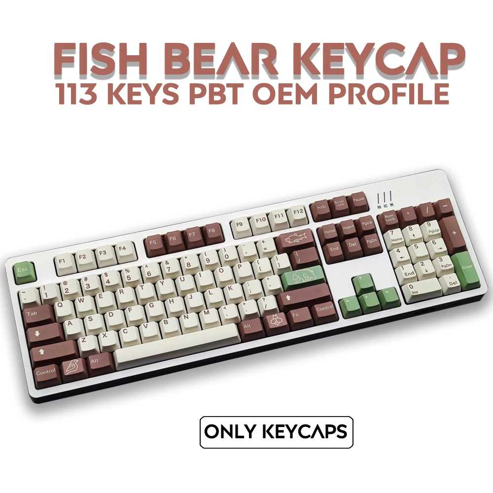 

PBT Keycaps 113 Keys DYE-Sublimation OEM Profile Personalized Fish Bear Keycap For Cherry MX Switch Mechanical Keyboard