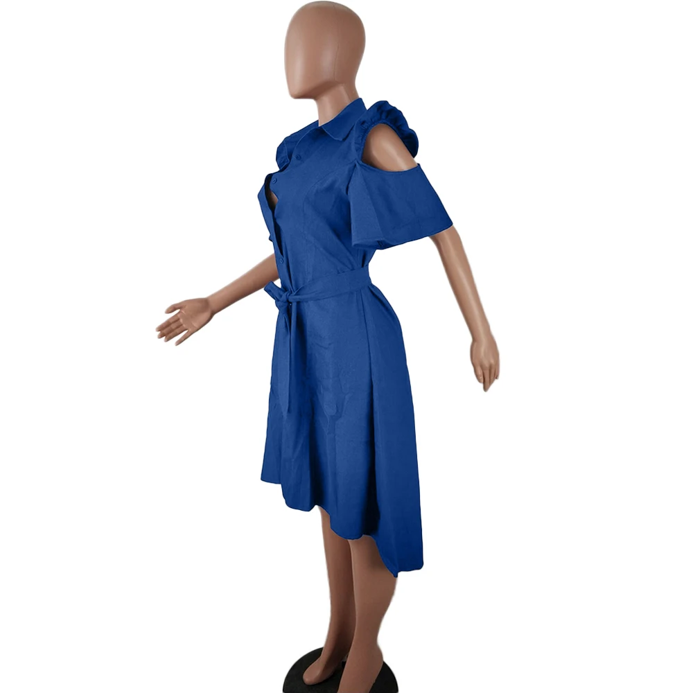 Женское джинсовое платье миди с оборками и рукавами крылышками Клубные вечерние