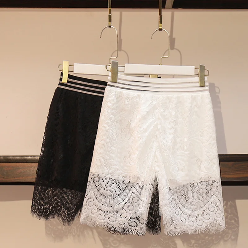 Женские кружевные трусики-шорты обтягивающие черные белые летние удобные