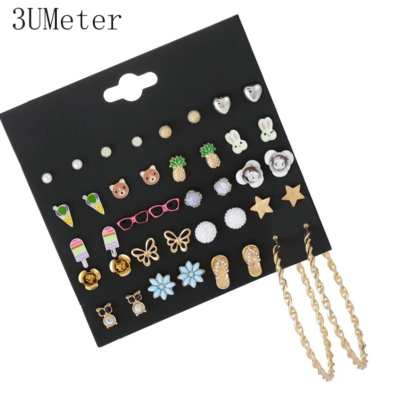 3UMeter модные милые комплект ювелирных изделий серьги для женщин с цветочным