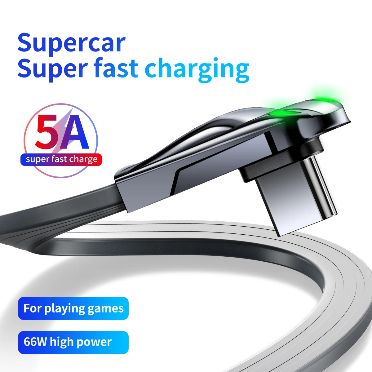 

5A USB Type C Cable for Huawei P40 Pro Mate 30 P30 Pro Fast Charging USB-C Charger Cable 90 Degree Liquid Silicone Data Cord