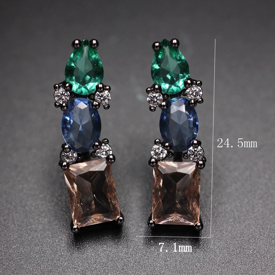 

Trendy Geometric Square Shape Colorful Stud Earrings MultiColor Crystal stone Ear Cuff Earrings Cubic zirconia Fashion Jewelry