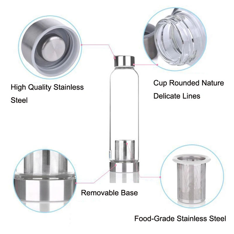 UPORS 550 мл термостойкая стеклянная Спортивная бутылка для воды с заваркой чая +