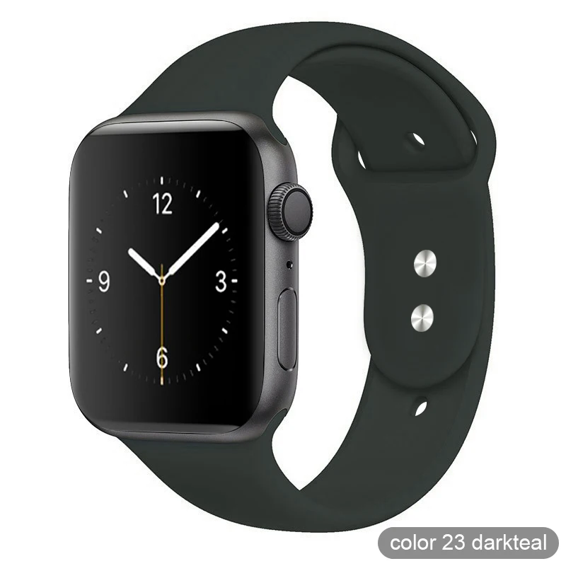 Цветной мягкий силиконовый спортивный ремешок для Apple Watch серии 1 2 3 4 5 38 мм 42 мм резиновый ремешок для часов 40 мм 44 мм iWatch 4/5 - Цвет ремешка: 23 Dark Teal