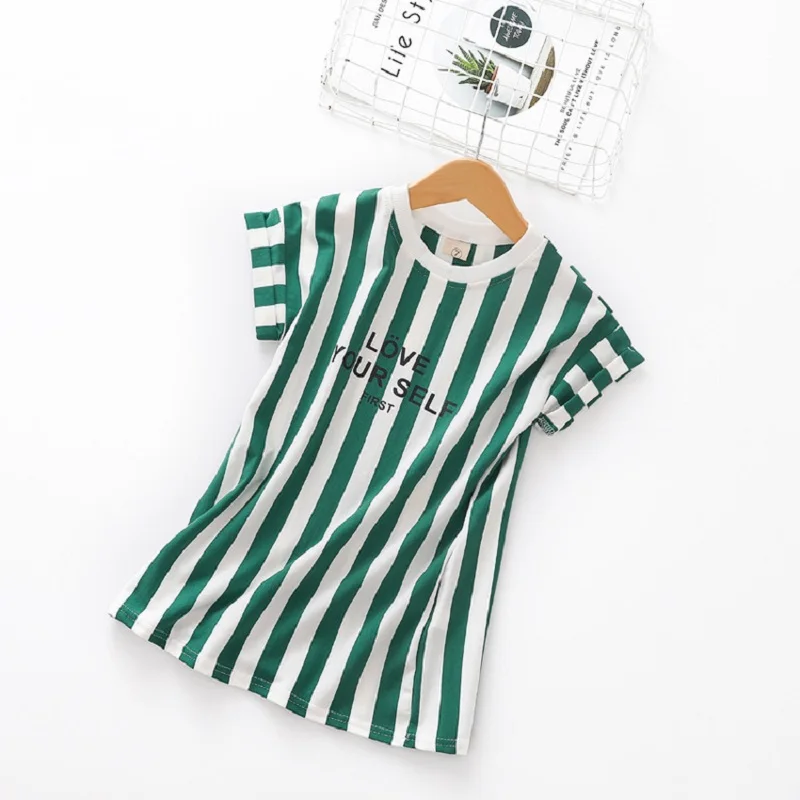2020 летняя повседневная одежда в полоску для девочек детское цельное платье два