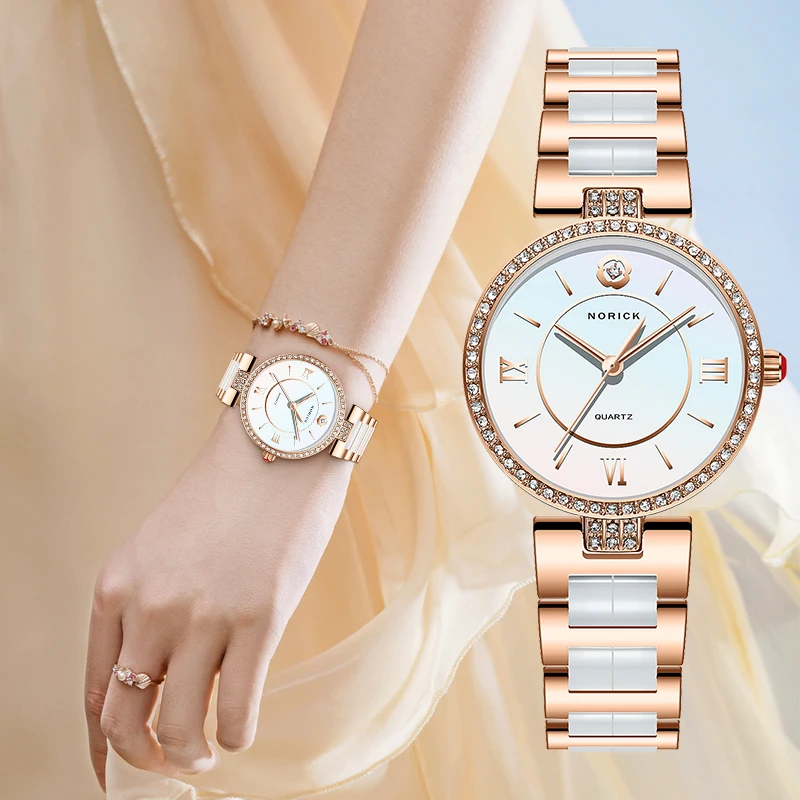 

Luxury Women Watch Quartz Movement High Quality 32mm Ceramic Waterproof Stainless Steel Band Roman Numeral Wristwatch Female