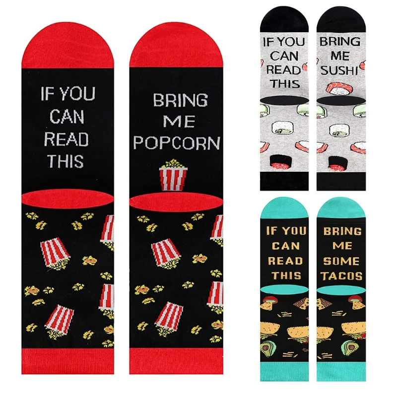 

Men Women Novelty Funny Saying Crew Socks If You Can Read This Bring Me Popcorn Sushi Tacos Letters Print Hosiery Gifts M10 21