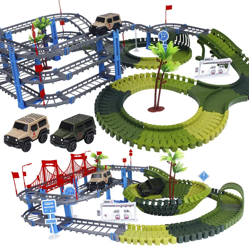 

Military Railway Racing Track Play Set Educational DIY Bend Flexible Glowing Race Army Flash Track Car Toys For Children