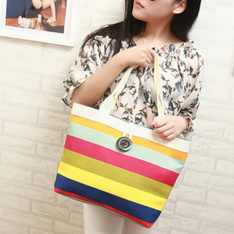 1 шт. Женская Большая полосатая Летняя Сумка-тоут через плечо холщовая пляжная