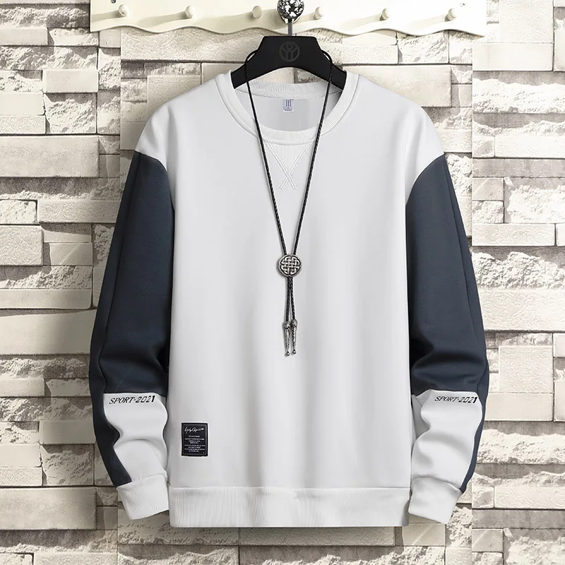 

2021 Fall Men's Casual Hoodie Crew Neck Shirt Long Sleeve Sweatshirt Hip Hop Patchwork Streetwear Men's Fall Pullover O-neck Top