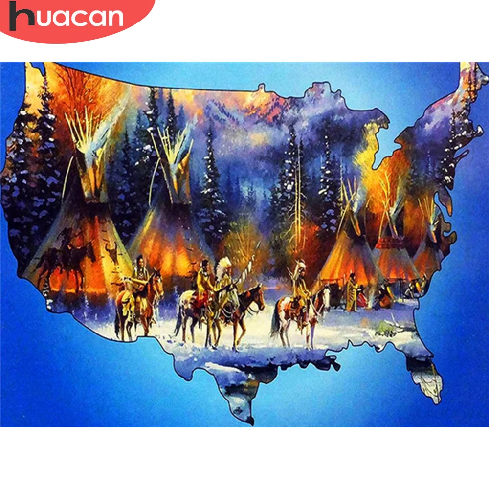 

HUACAN 5D DIY Diamond Painting Map Full Drill Square Craft Kit Sale Diamond Embroidery Landscape Snow Home Decoration