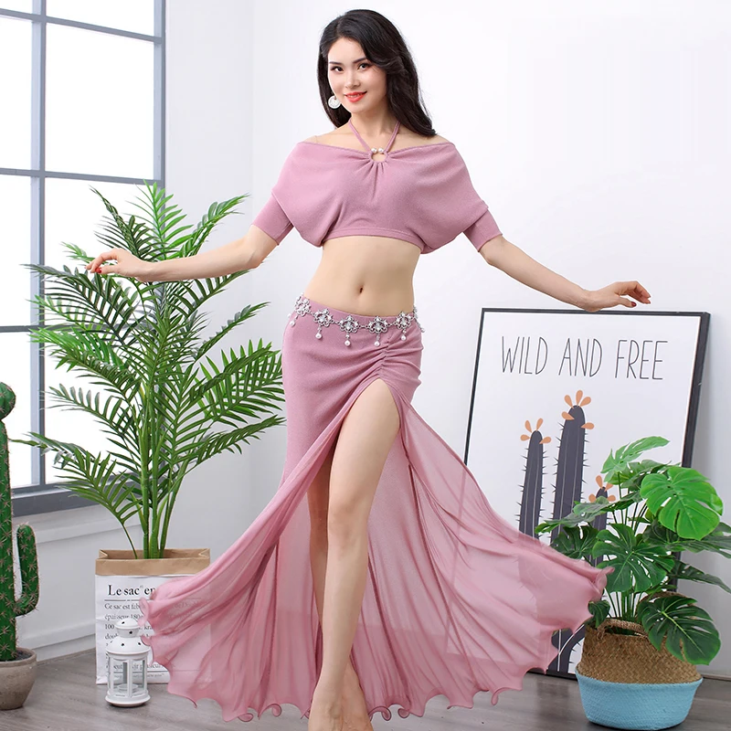 Женский костюм для танца живота рубашка с рукавом летучая мышь и сетчатая юбка из