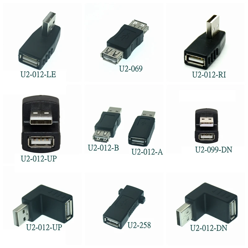 

90 180 degree Left Right Up Down Angle L Bending USB 2.0 A Male to Female Adapter Extension Connector for Computer Notebook 1PCS