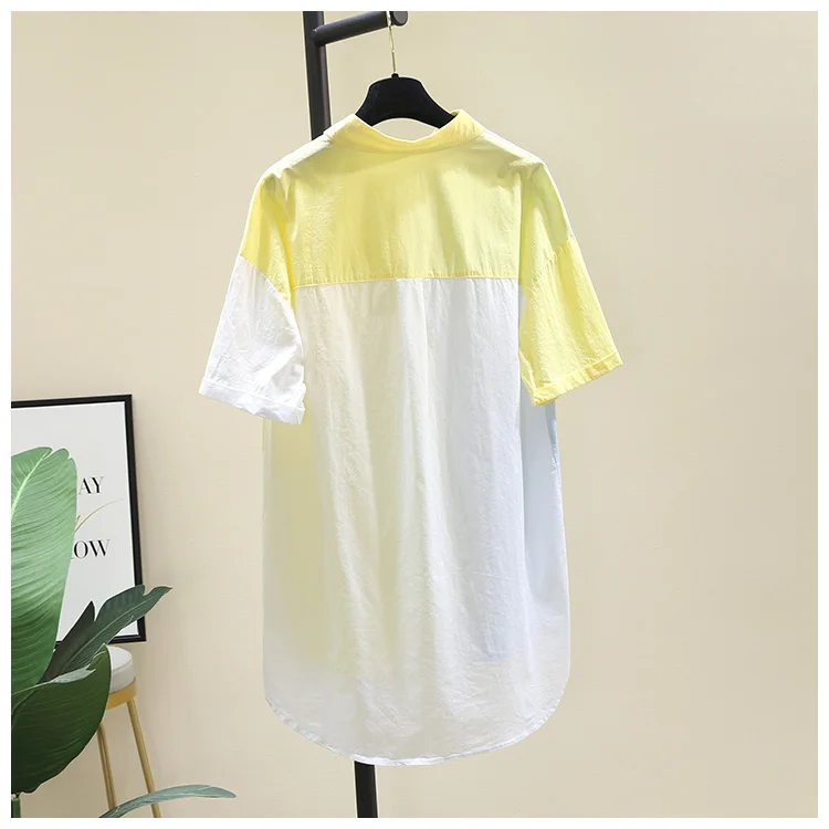 

2021 Summer Women New Fashion Simple Shirt Dress Mid-Length Short Sleeve Turn-down Collar Ladies Top Office Lady Buttoned Blusas
