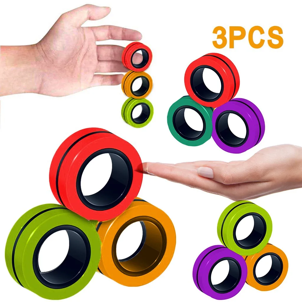 

New Creative Magnetic Ring Unzip Toy Magic Ring Props Decompression Toys Circle Loop 3PCS Multicolor High-Quality Casual Gifts A