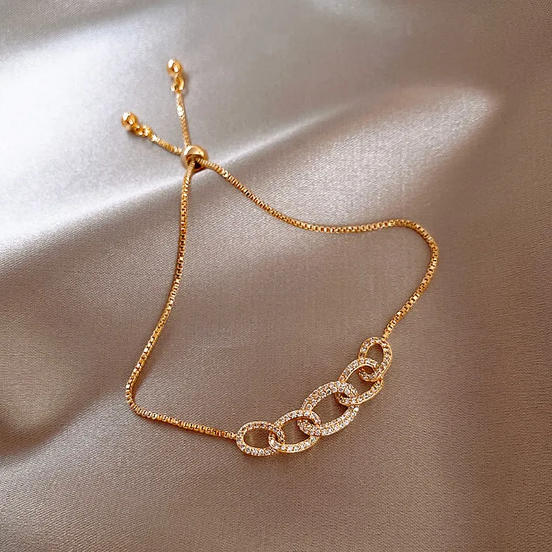 

FYUAN Exquisite Five Geometric Circle Bracelet For Women Golden Chain Crystal Bracelets & Bangles Jewelry Party