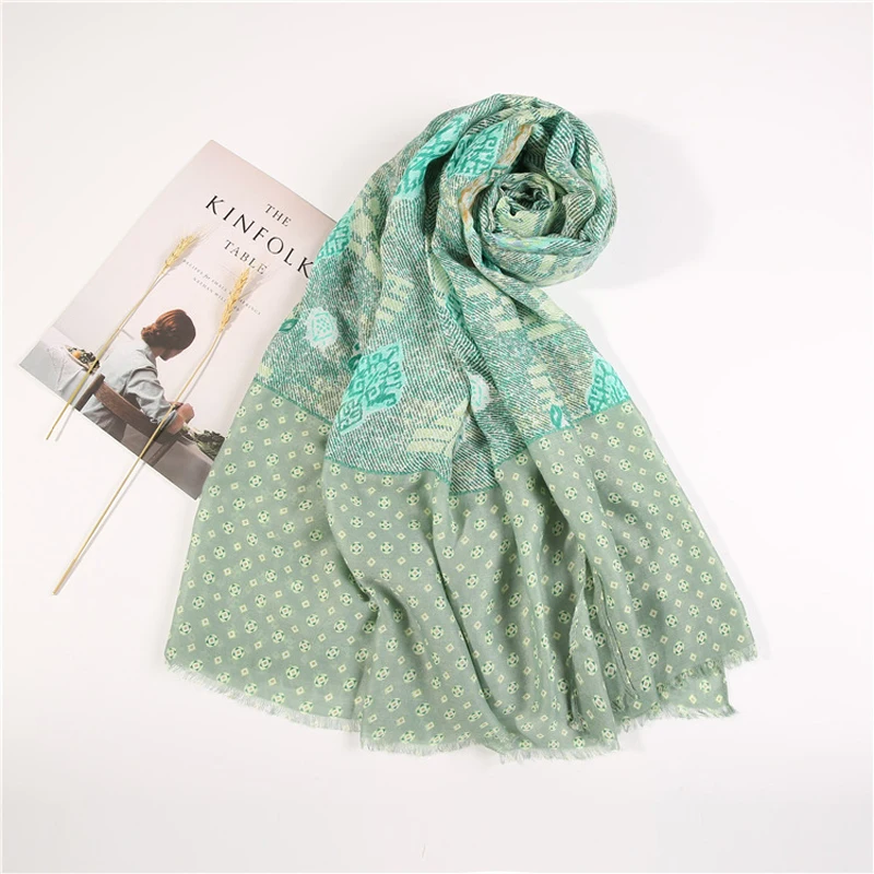 

2021 Fashion Geometry Pattern Fringe Scarf Shawls Long Soft Head Scarves Hijab Wrap 5 Color