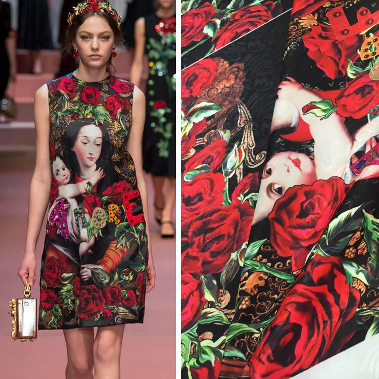 

Madonna and child jacquard fabric meter brand dress jacquard fabric fashion handmade DIY polyester fabric wholesale cloth