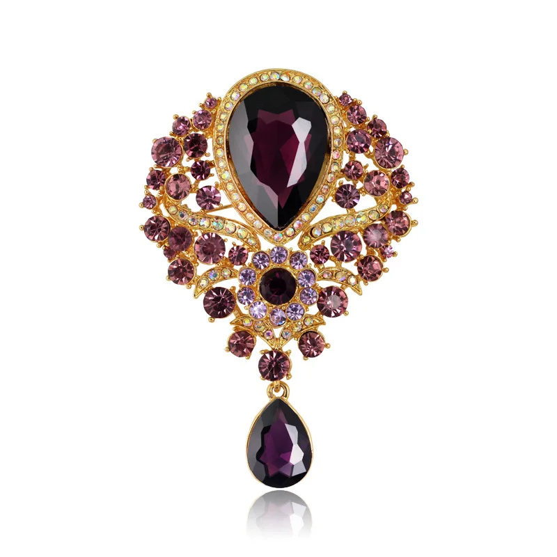 

Hot Selling Ladies Rhinestone Alloy Brooch Glass Pendant Brooch Pin Accessories