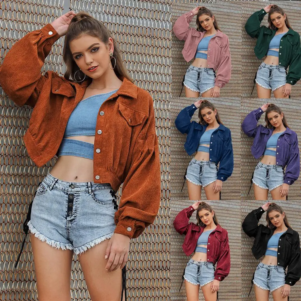 

Jacket Women Patchwork Lapel Long Sleeve Vintage Casual Short Coat Female 2021 Autumn Fashion New solid Ladies Tops