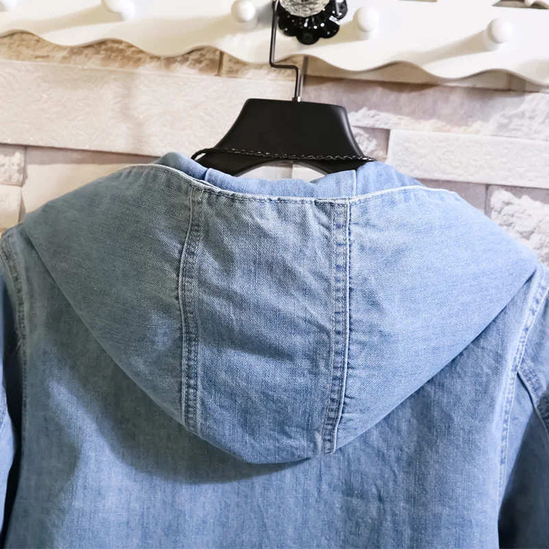 Мужская джинсовая куртка с капюшоном черная короткая весна 2021|Мужские куртки| |