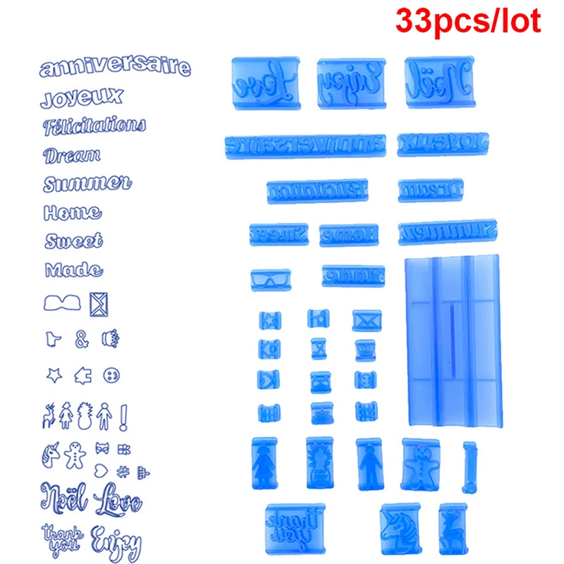 

33pcs Various Fonts Patterns Cake Printing Mold Birthday English Biscuit Mold cake decorating products