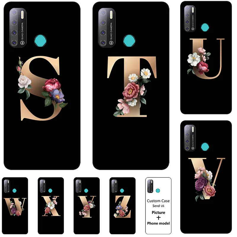 Цветок 26 английские чехол для Tecno Pouvoir 4 Pro Pouvoir 4 LC7 имя письма Пользовательские Начальная Чехлы для мобильного телефона из мягкого силикона чехол Capa