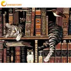 Картина по номерам на холсте с изображением котов в книжной полке, 40x50 см, в рамке