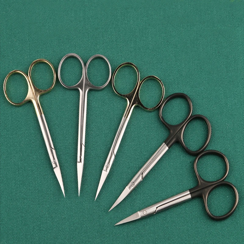 

Stainless steel 9.5 scissors with gold handle, straight tip and curved tip surgical suture removal scissors, express double eyel
